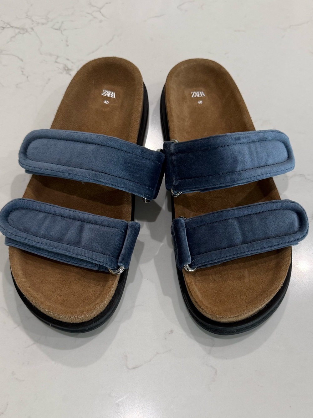 Zara Blue Velvet Never Worn Slides - Picture 1 of 6